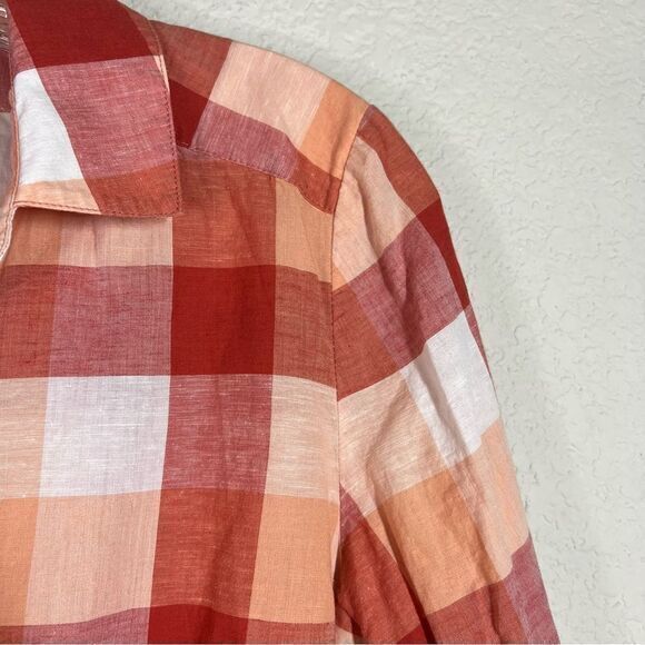 Lafayette 148 Red Orange Checkered Long Sleeve‎ Button Down Shirt Womens Size 2 - Picture 3 of 6